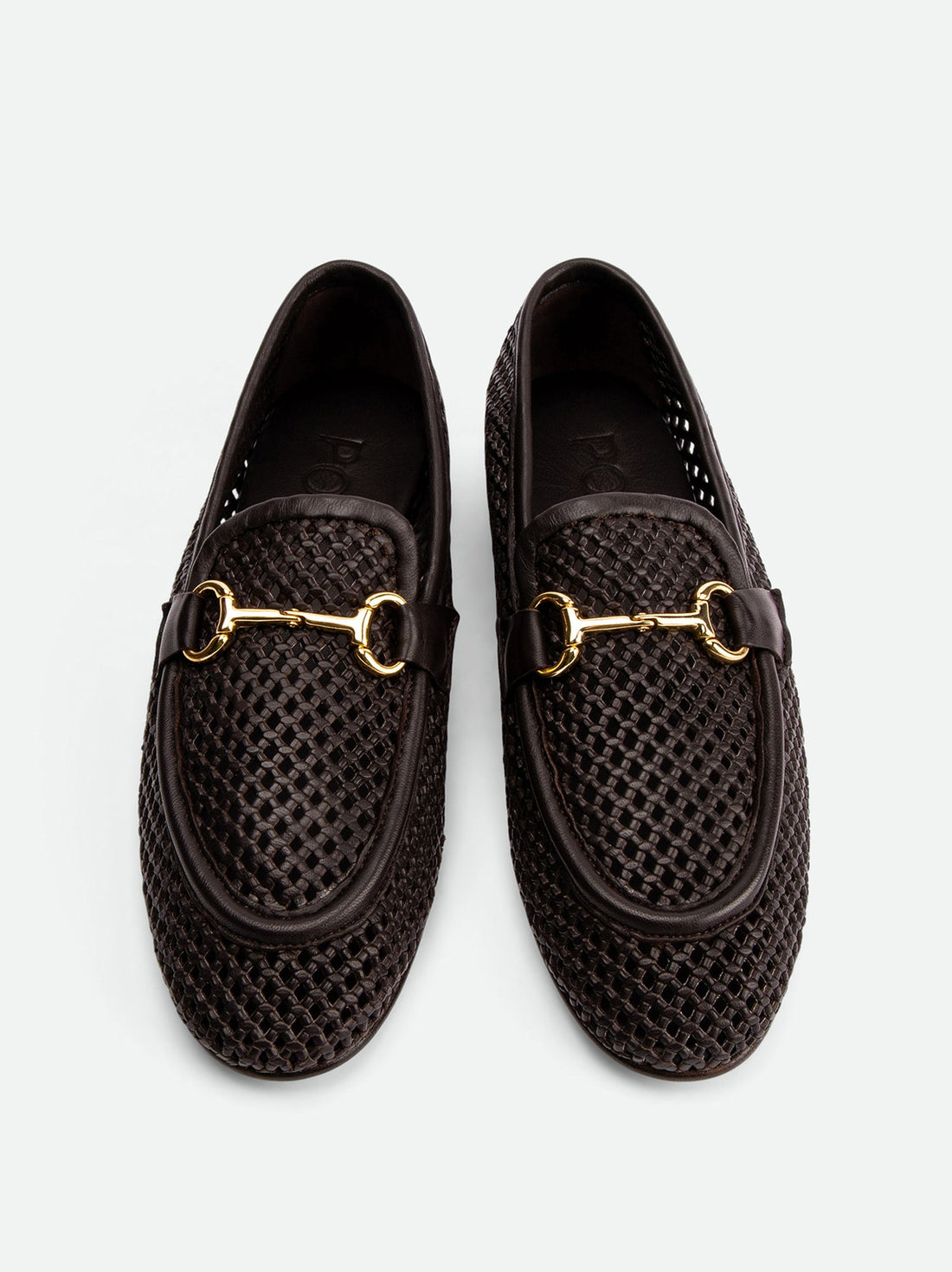 River Brown Perforated Leather Loafers with Metal Buckle - Top View - POEVE Collection
