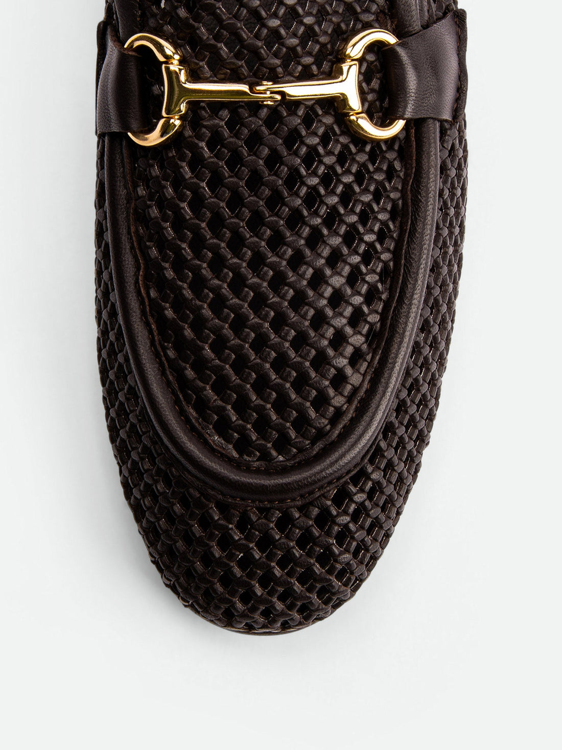 River Brown Perforated Leather Loafers with Metal Buckle - Toe Close-up View - POEVE Collection