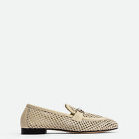 River Beige Perforated Leather Loafers with Metal Buckle - Side View - POEVE Collection