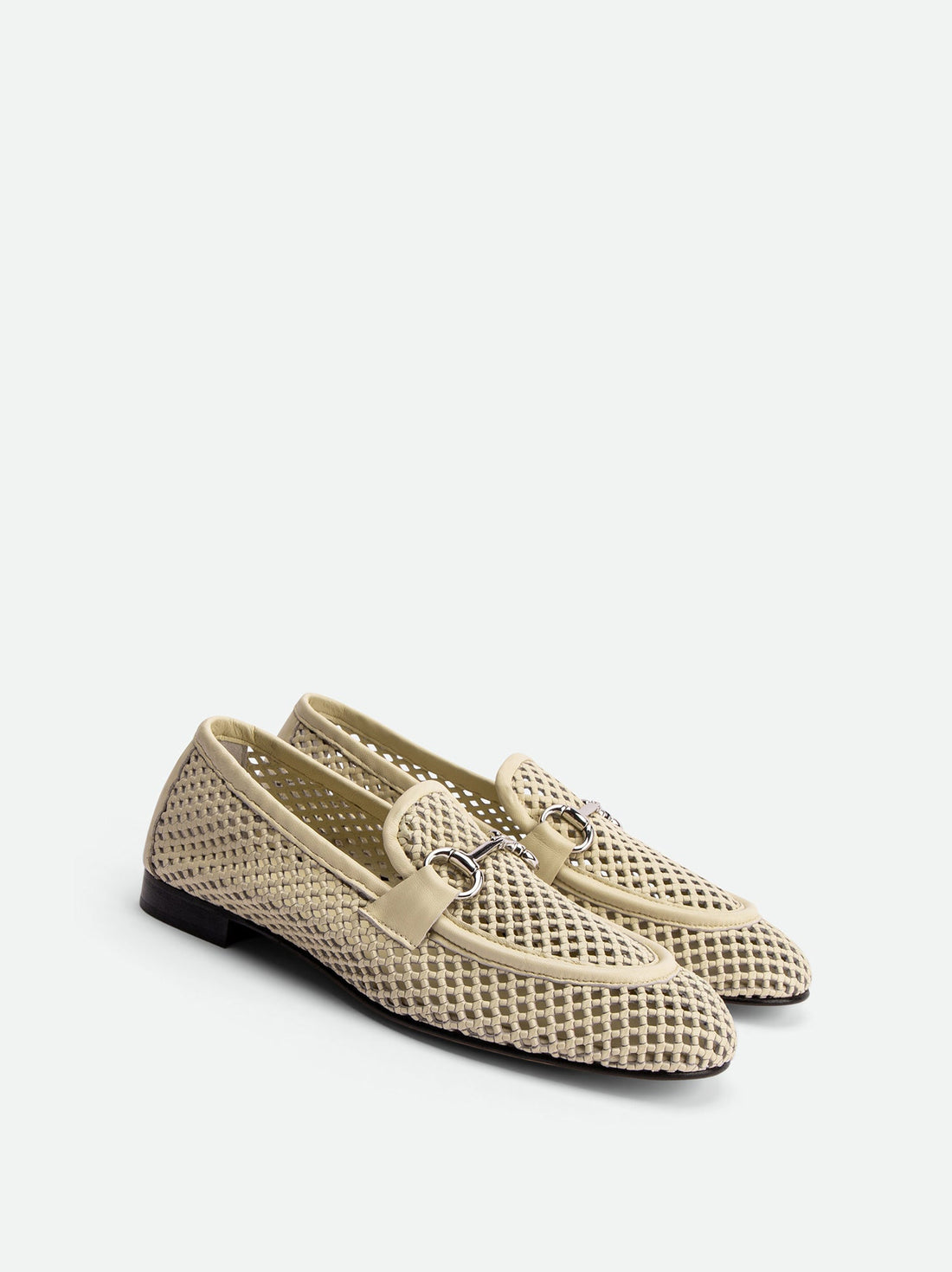 River Beige Perforated Leather Loafers with Metal Buckle - Angled Side View - POEVE Collection