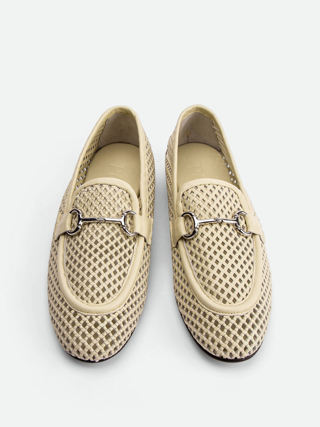 River Beige Perforated Leather Loafers with Metal Buckle - Top View - POEVE Collection