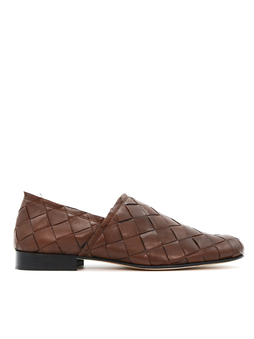 Sand Brown Hand-Woven Leather Loafers - Side View - POEVE Collection