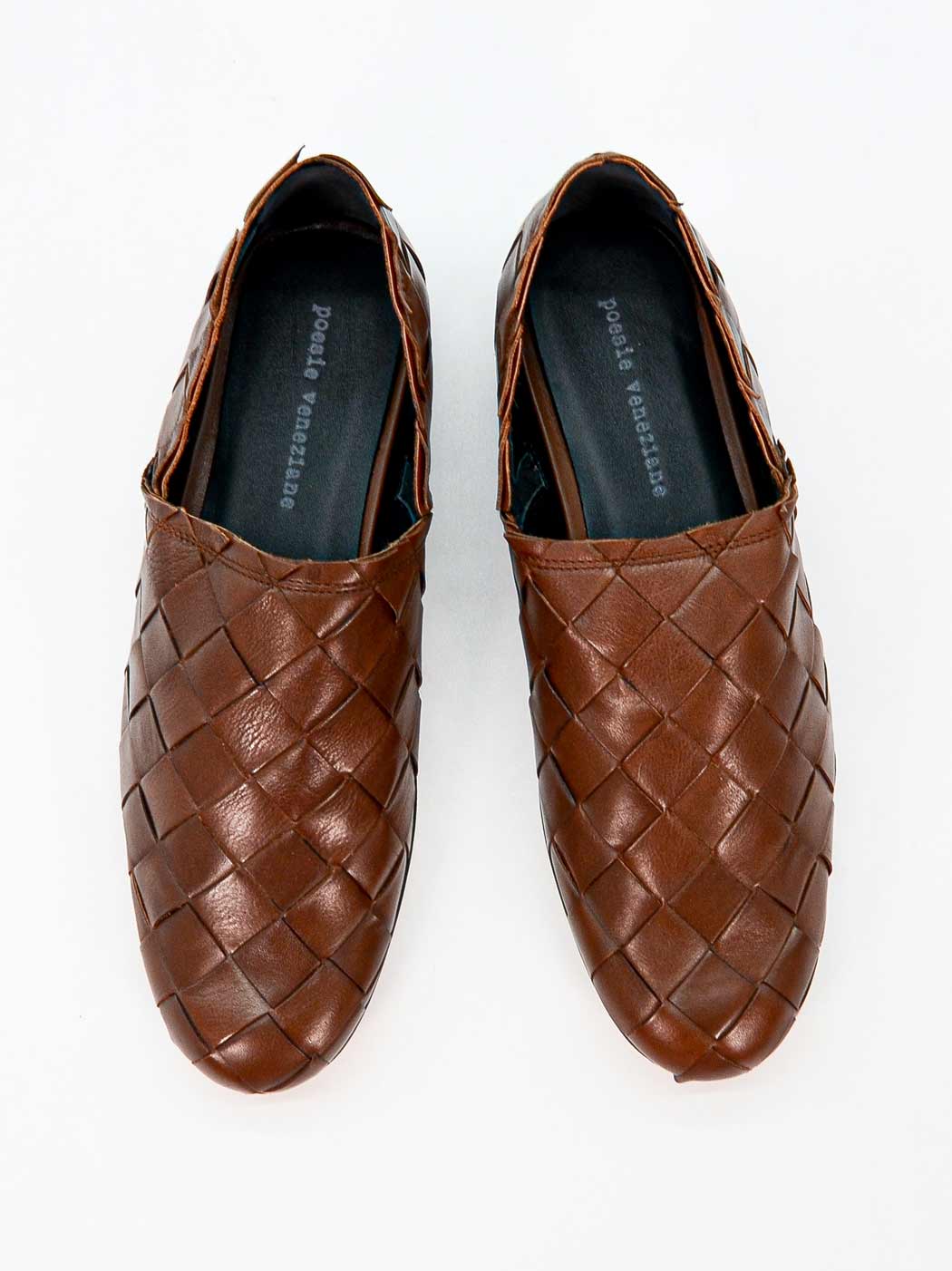 Sand Brown Hand-Woven Leather Loafers - Top View - POEVE Collection