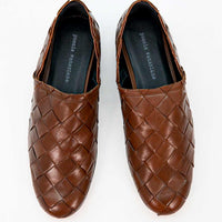 Sand Brown Hand-Woven Leather Loafers - Top View - POEVE Collection