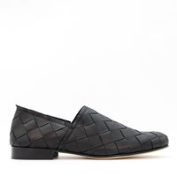 Sand Black Hand-Woven Leather Loafers - Side View - POEVE Collection