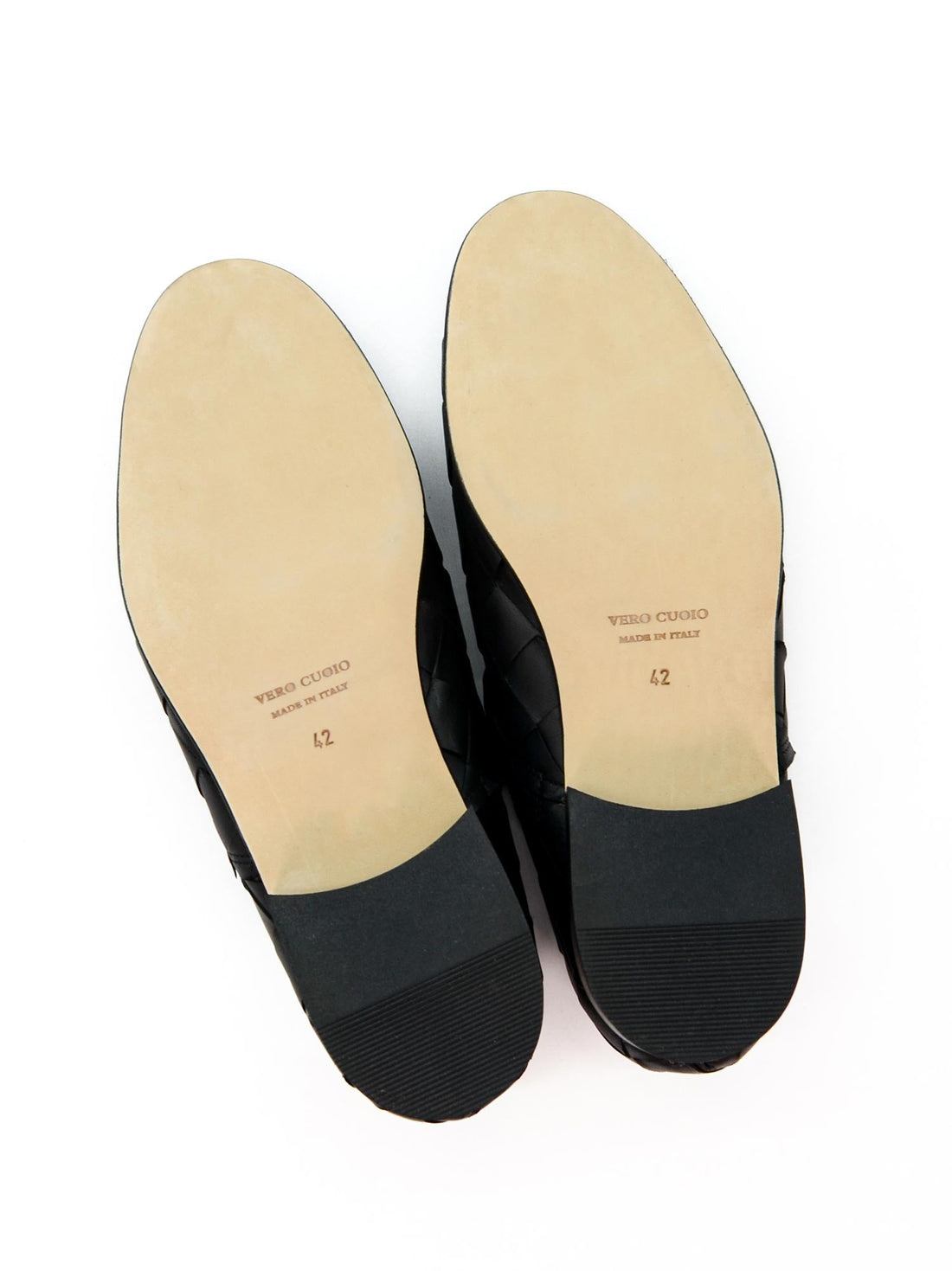 Sand Black Hand-Woven Leather Loafers - Sole View - POEVE Collection