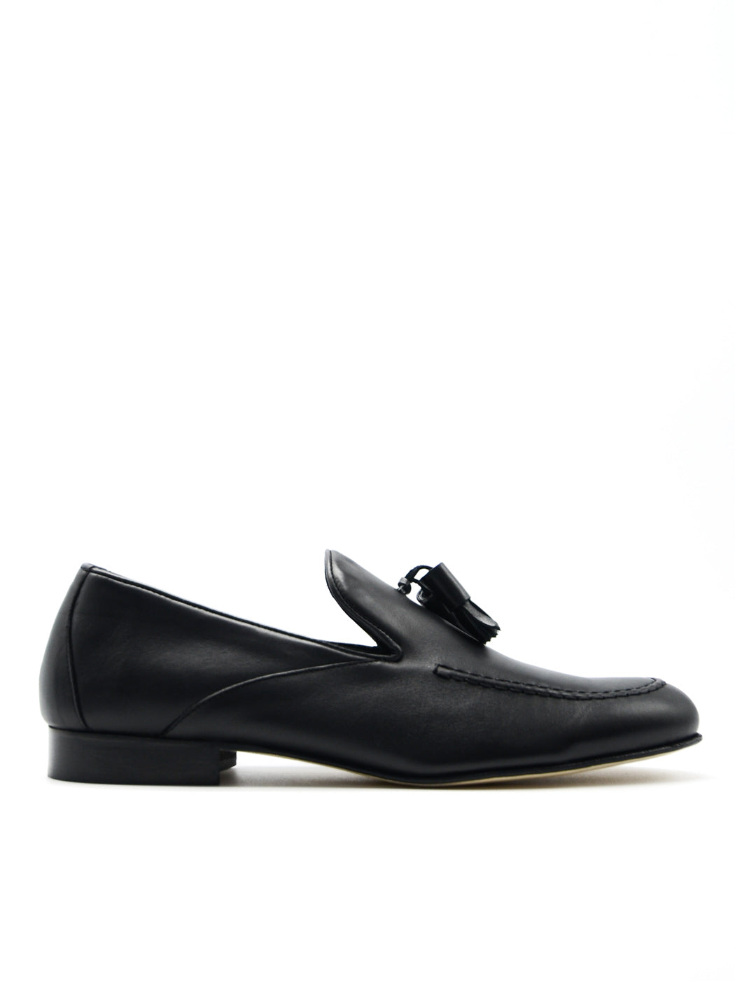 Aidan Black Leather Loafers with Leather Tassel - Side View - POEVE Collection