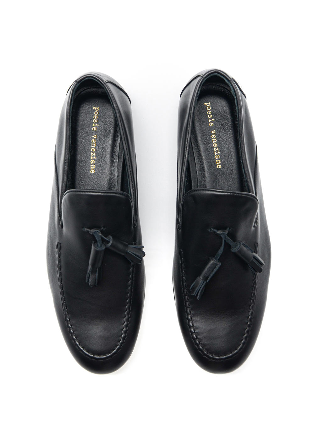 Aidan Black Leather Loafers with Leather Tassel - Top View - POEVE Collection