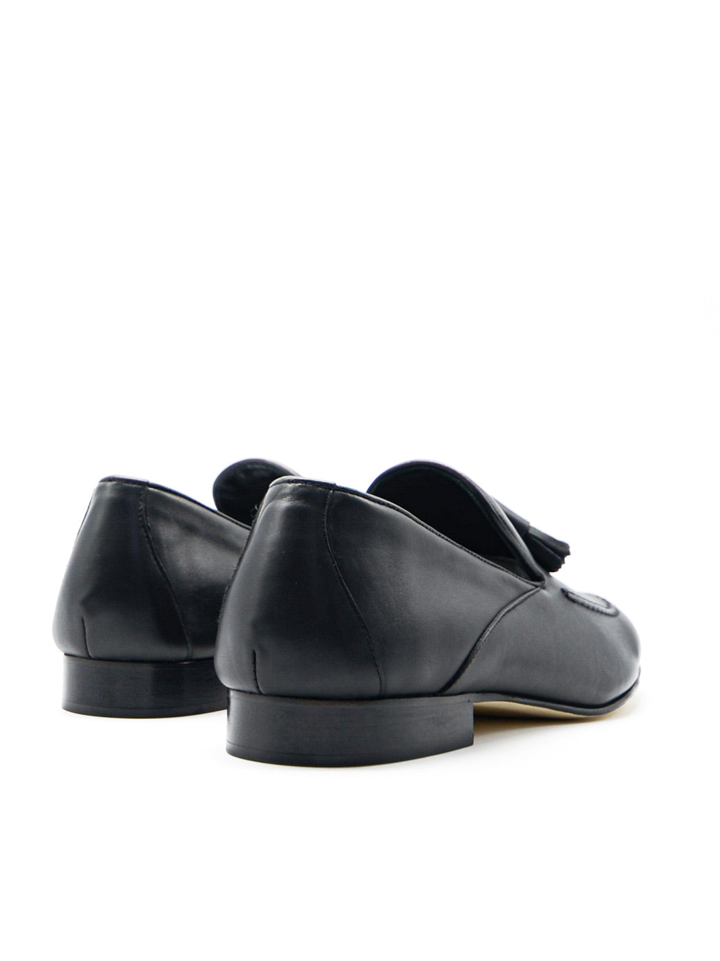 Aidan Black Leather Loafers with Leather Tassel - Back View - POEVE Collection
