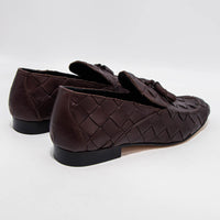 Aidan Coffee Woven Leather Loafers with Leather Tassel - Back View - POEVE Collection