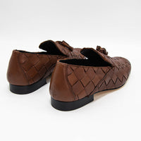 Aidan Cognac Woven Leather Loafers with Leather Tassel - Back View - POEVE Collection