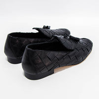 Aidan Black Woven Leather Loafers with Leather Tassel - Back View - POEVE Collection