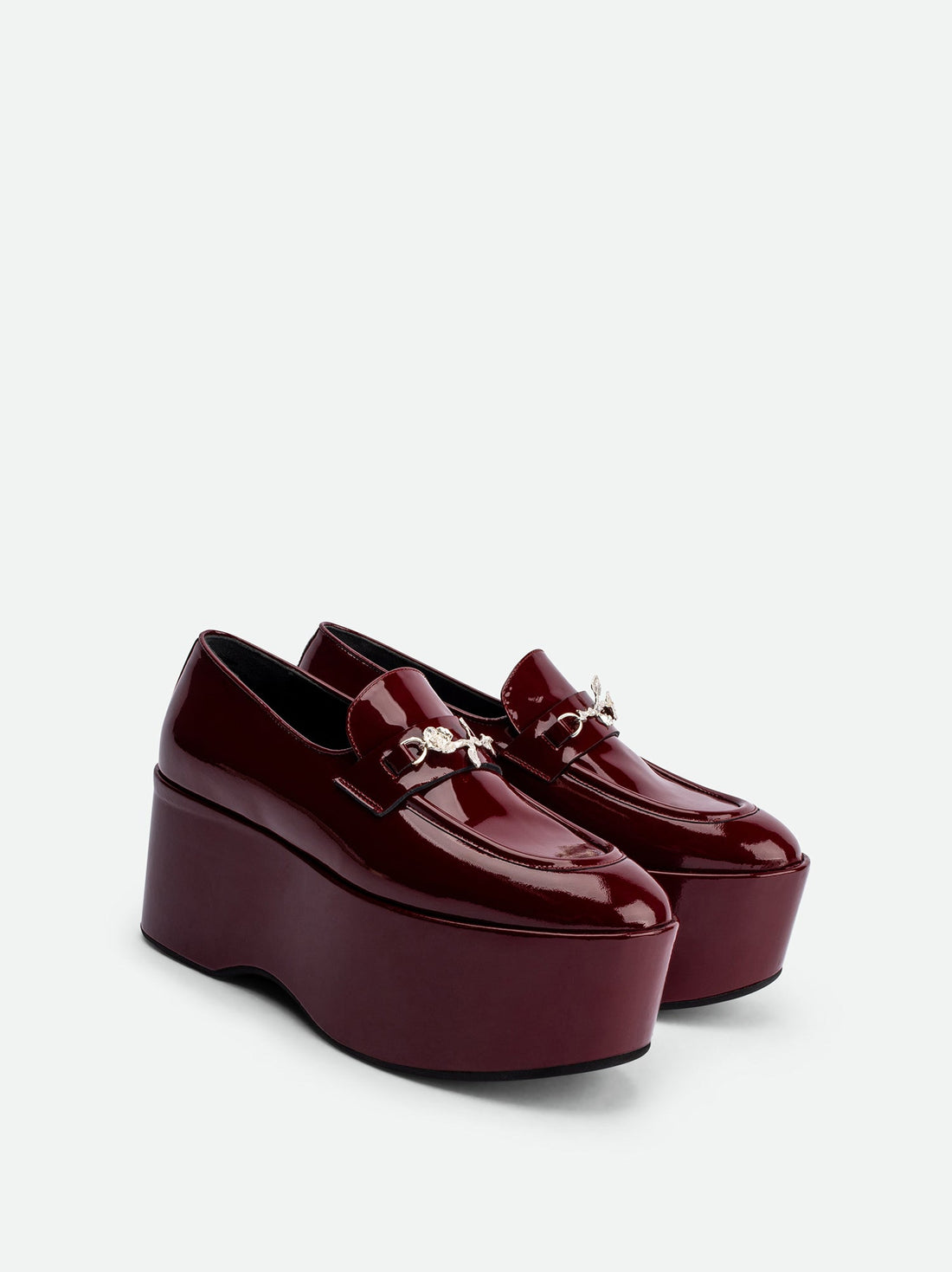 Paloma Cherry Patent Leather Platform Loafers - Angled Side View - POEVE Collection