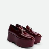 Paloma Cherry Patent Leather Platform Loafers - Angled Side View - POEVE Collection