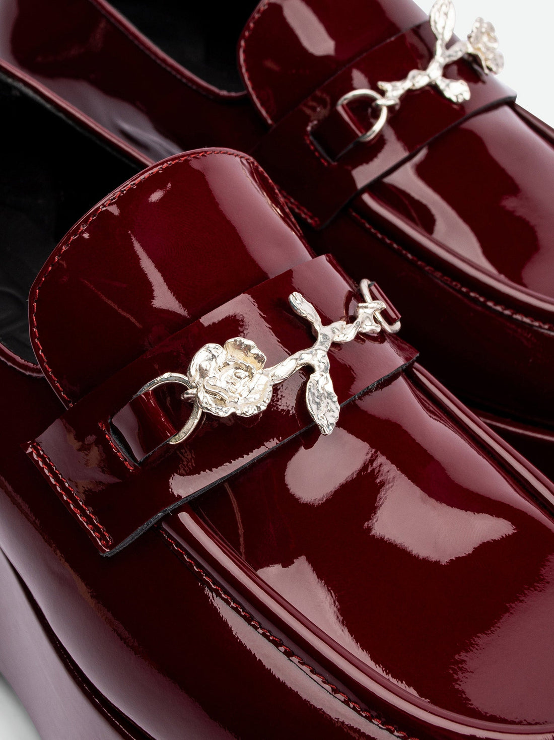 Paloma Cherry Patent Leather Platform Loafers - Accessory Close-up View - POEVE Collection