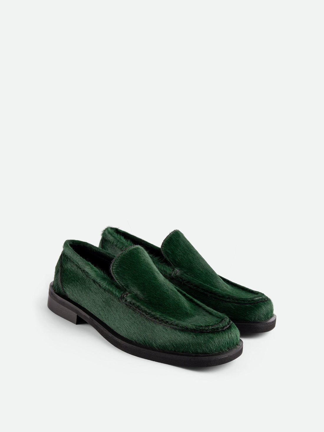 Dannie Green Cavallino Leather Loafers – Angled View – POEVE Collection