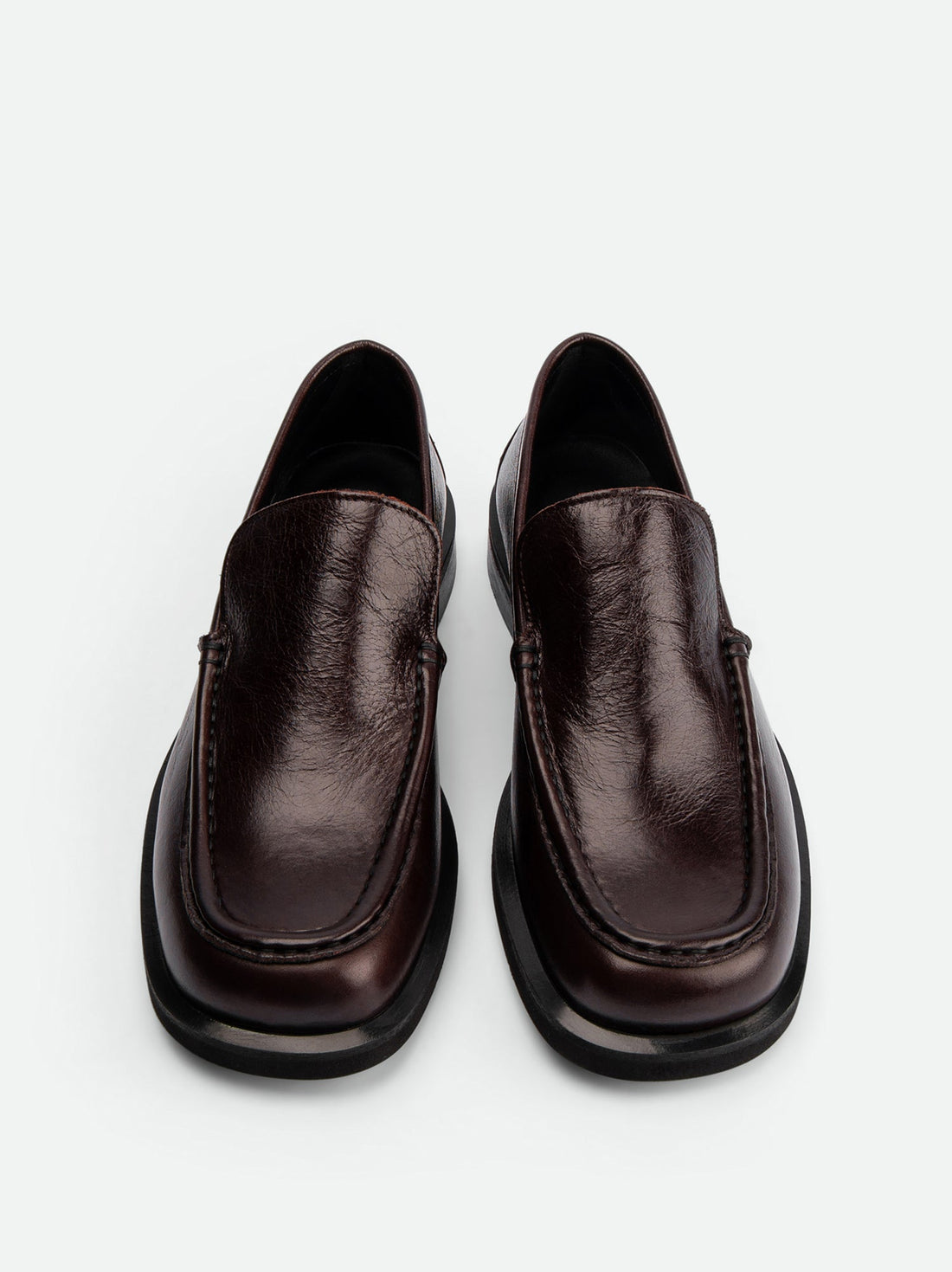 Dannie Dark Brown Leather Loafers – Top View – POEVE Collection