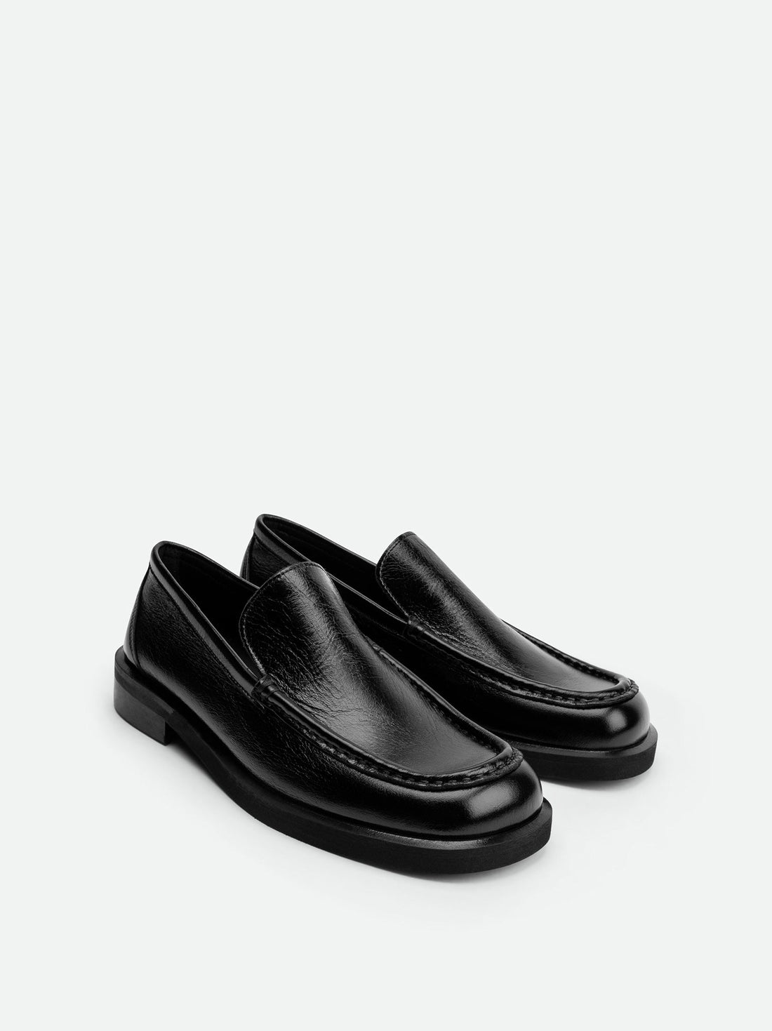 Dannie Black Leather Loafers – Angled View – POEVE Collection