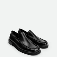 Dannie Black Leather Loafers – Angled View – POEVE Collection