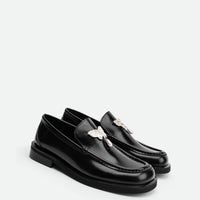 Gloria Black Brushed Leather Loafers - Angled Side View - POEVE x Beatriz Jardinha Collection