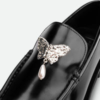 Gloria Black Brushed Leather Loafers - Detail Close-up View - POEVE x Beatriz Jardinha Collection
