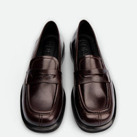 Senna Dark Brown High-Gloss Crinkled Leather Loafers – Top View – POEVE Collection