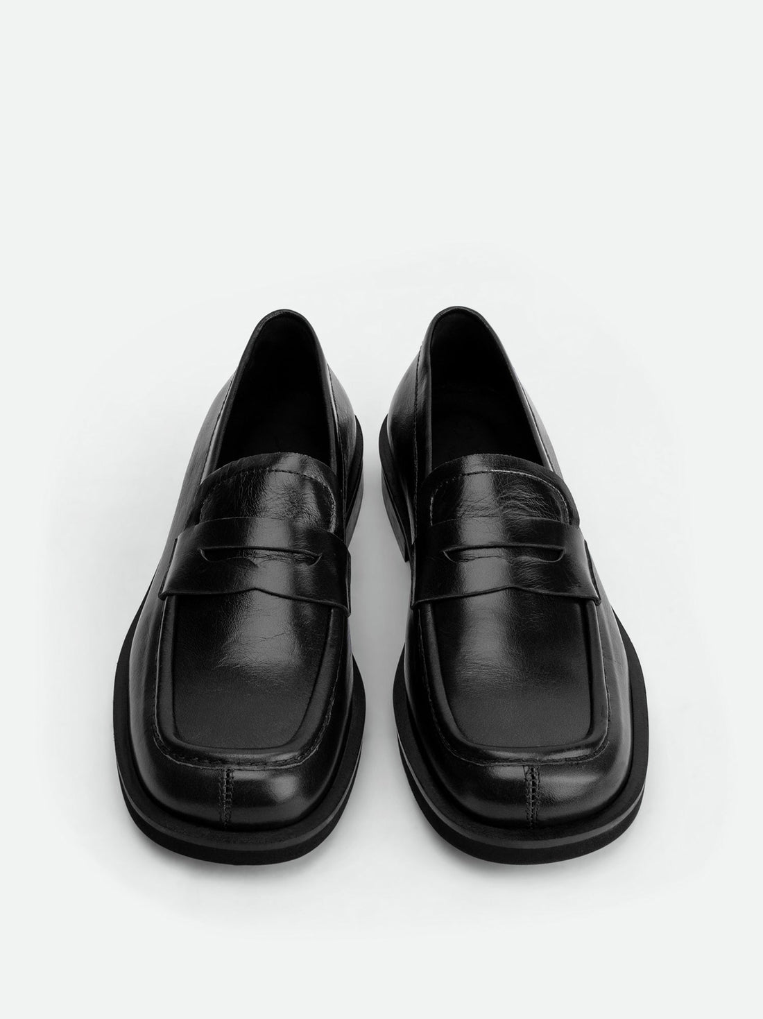 Senna Black Crinkled Leather Loafers – Top View – POEVE Collection