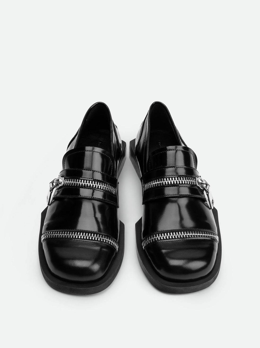 Ayko Black Brushed Leather Loafers with Metal Zipper- Top View - POEVE Collection
