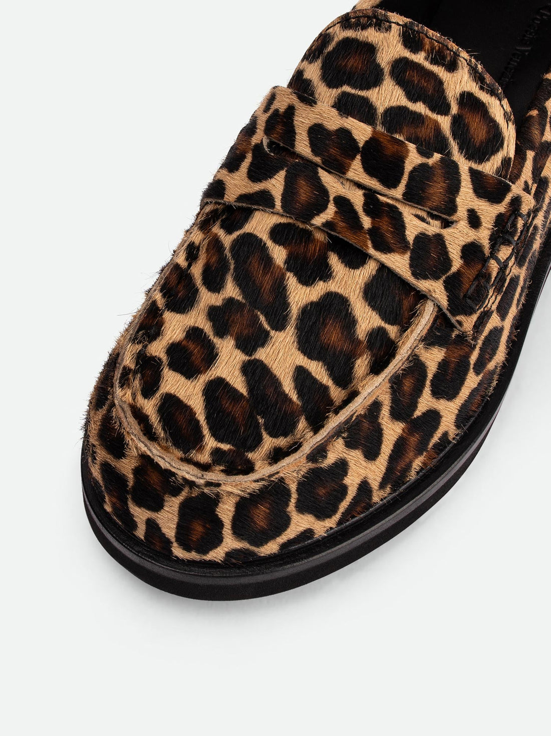 Ollie Spotted Hairy Leather Penny Loafers - Toe Close-up View - POEVE Collection
