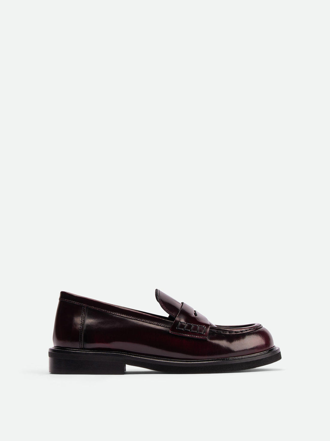 Ahri Bordeaux Brushed Leather Penny Loafer – Side View – POEVE Collection