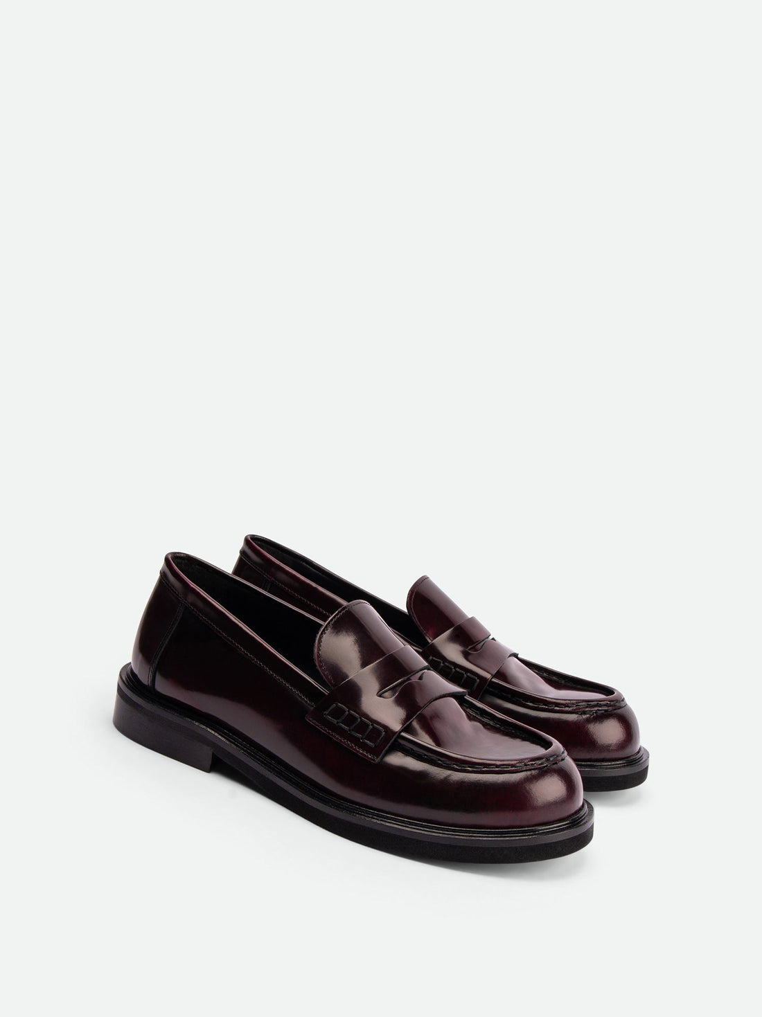 Ahri Bordeaux Brushed Leather Penny Loafer – Angled View – POEVE Collection