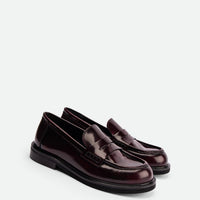Ahri Bordeaux Brushed Leather Penny Loafer – Angled View – POEVE Collection