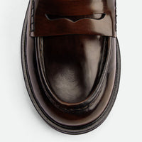 Ahri Brown Brushed Leather Penny Loafer – Toe Close-Up View – POEVE Collection