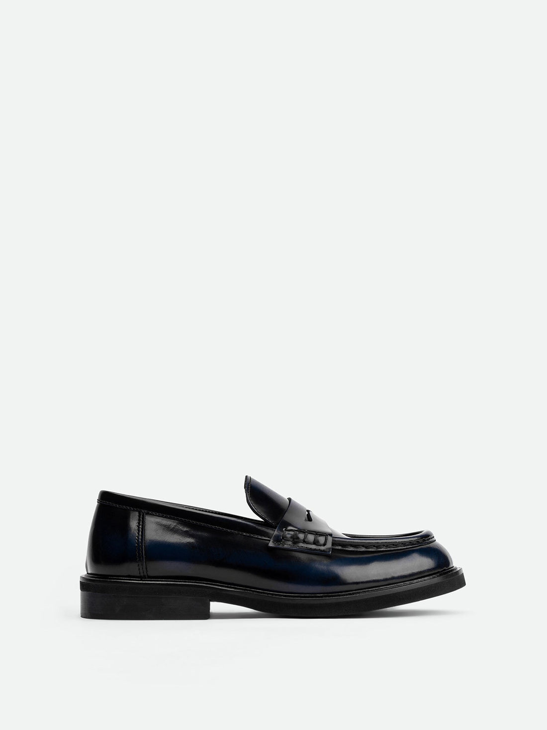 Ahri Blue Brushed Leather Penny Loafer – Side View – POEVE Collection