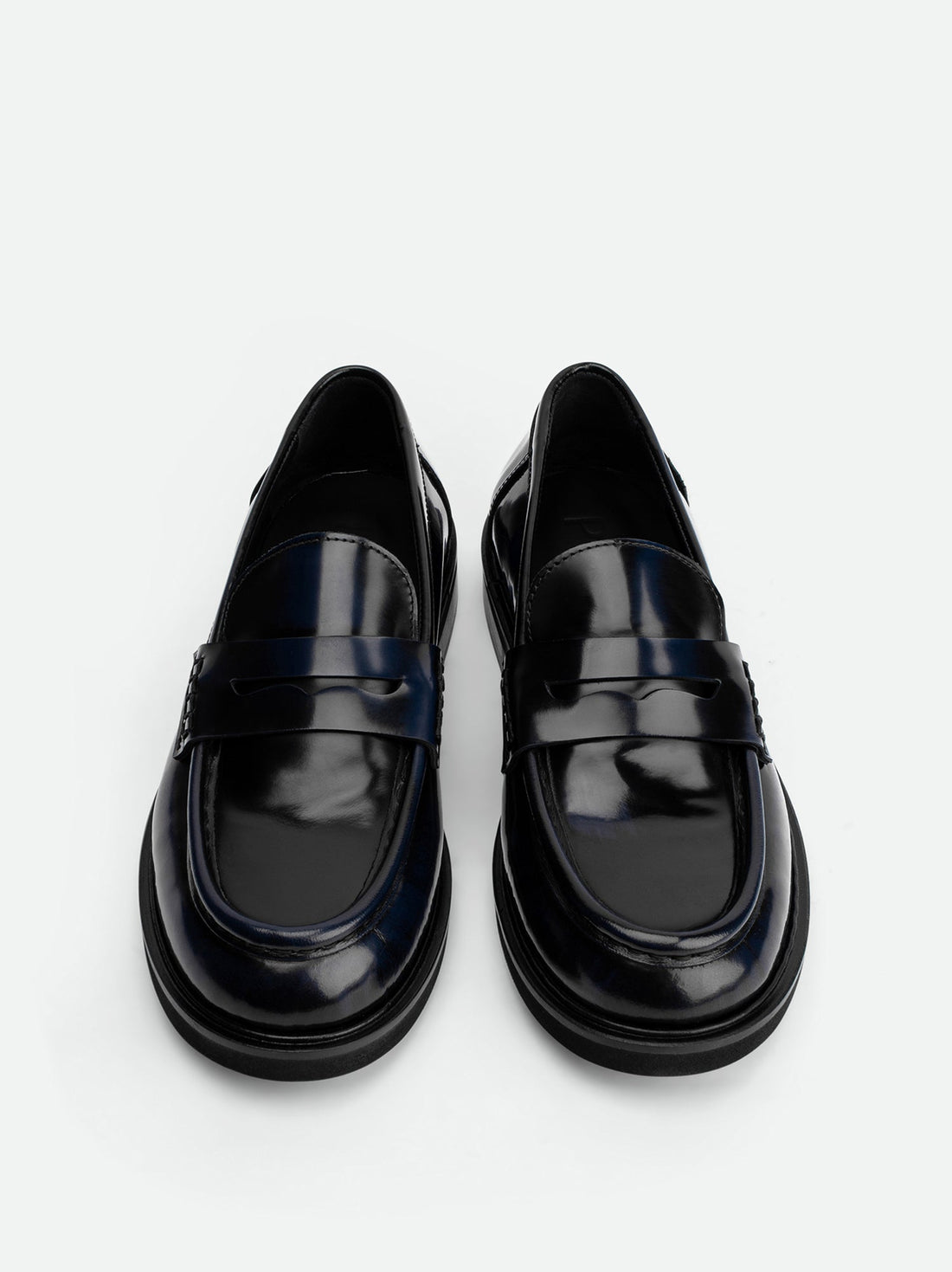 Ahri Blue Brushed Leather Penny Loafer – Top View – POEVE Collection