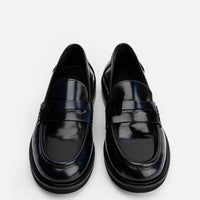 Ahri Blue Brushed Leather Penny Loafer – Top View – POEVE Collection