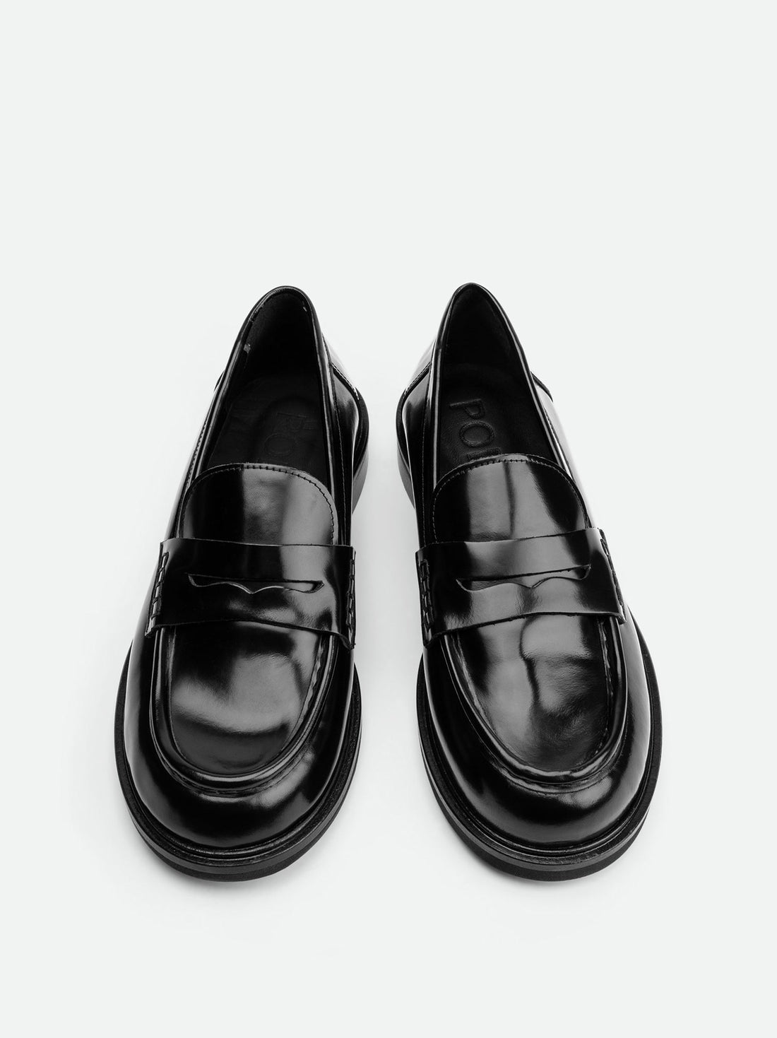 Ahri Black Brushed Leather Penny Loafer – Top View – POEVE Collection