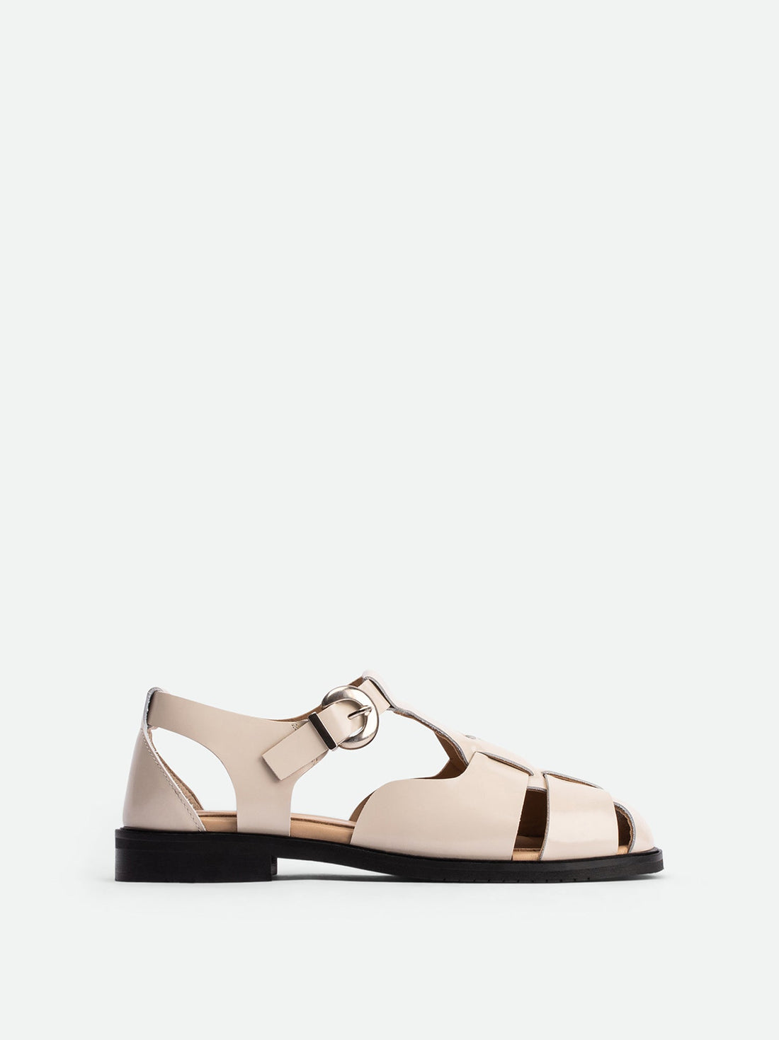 Raven Off-Whte Brushed Leather Fisherman Sandals - Side View - POEVE Collection