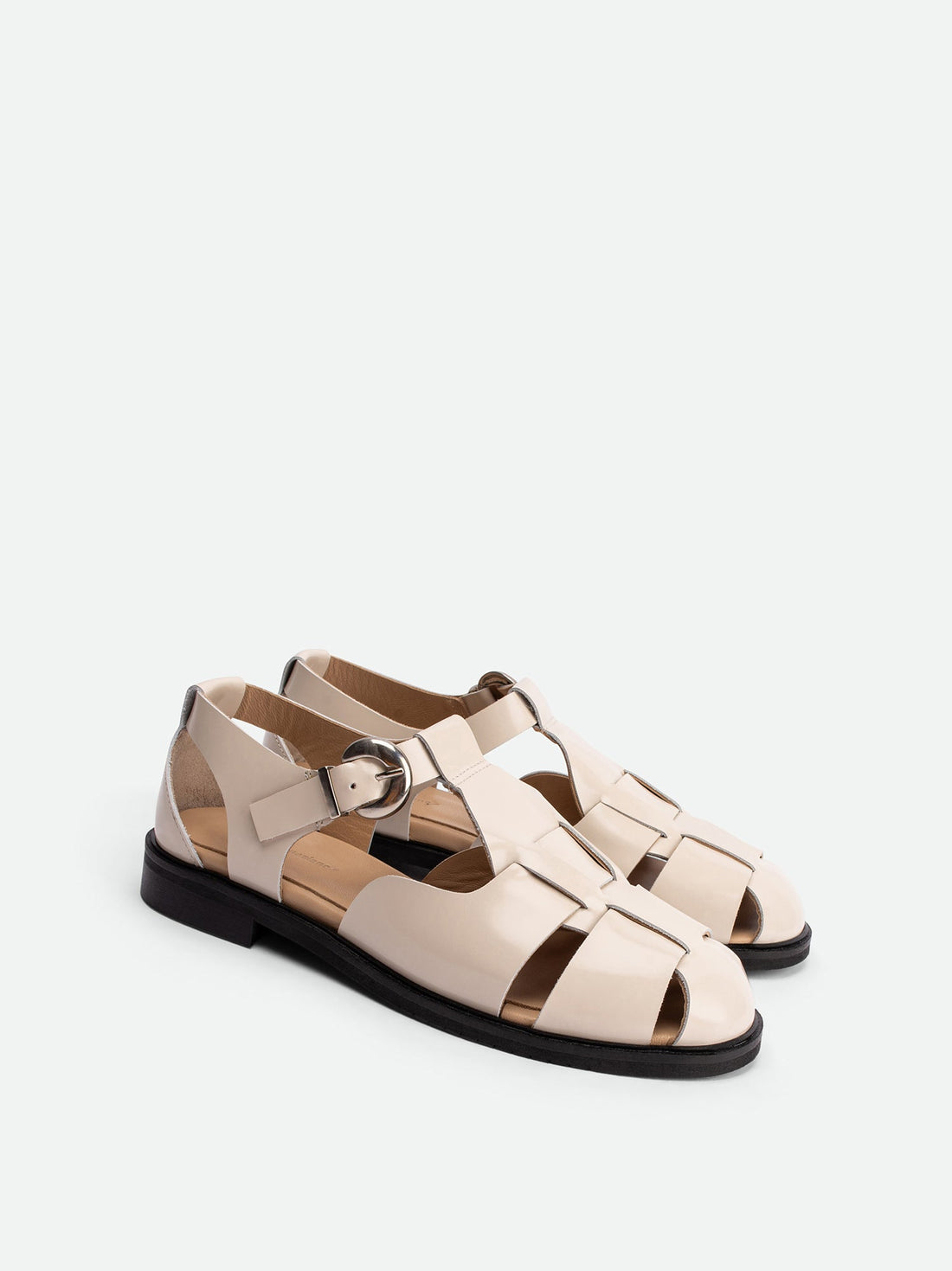 Raven Off-Whte Brushed Leather Fisherman Sandals - Angled Side View - POEVE Collection