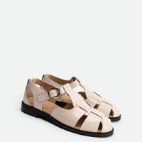 Raven Off-Whte Brushed Leather Fisherman Sandals - Angled Side View - POEVE Collection