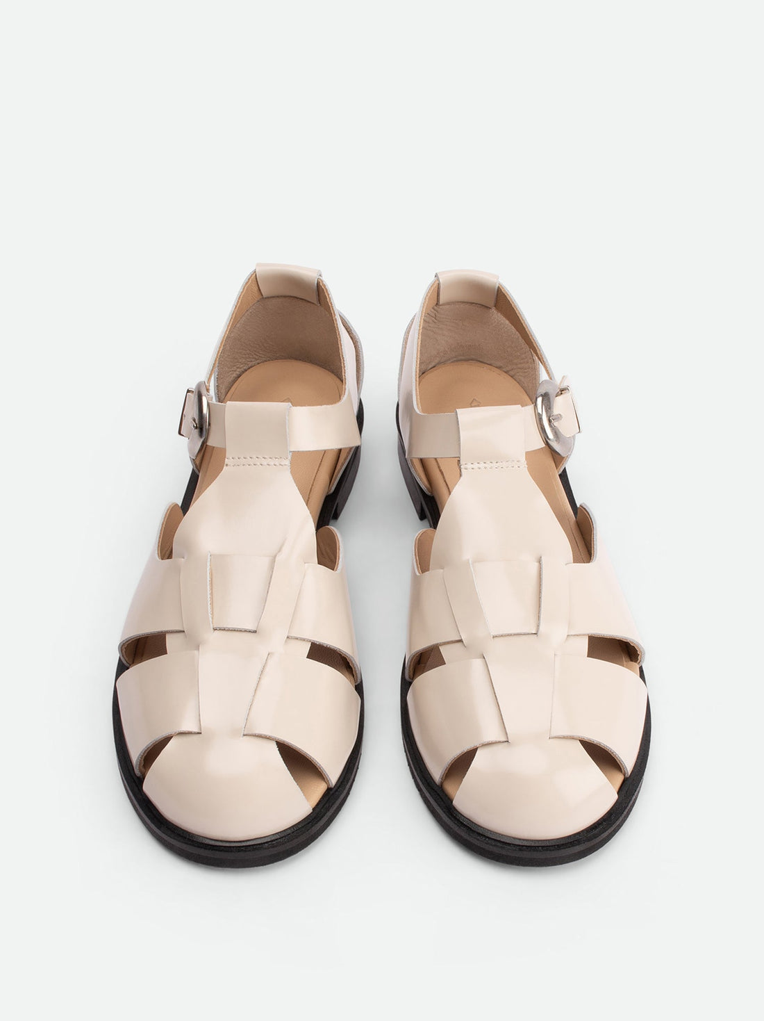 Raven Off-Whte Brushed Leather Fisherman Sandals - Top View - POEVE Collection