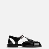 Raven Black Brushed Leather Fisherman Sandals - Side View - POEVE Collection