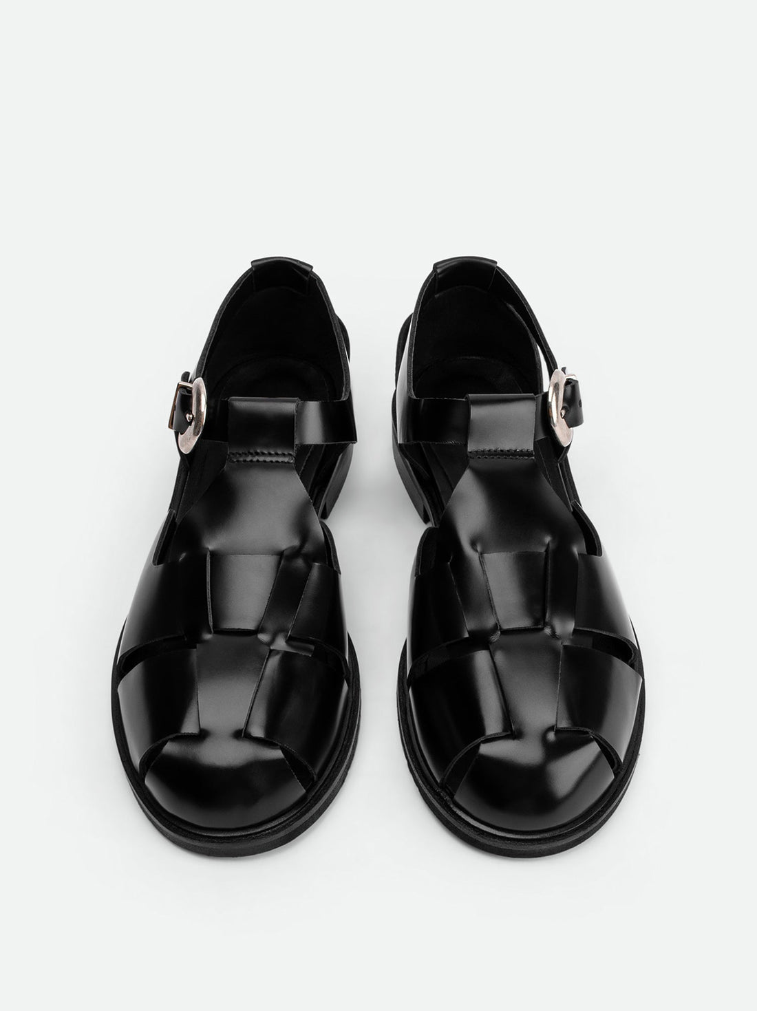 Raven Black Brushed Leather Fisherman Sandals - Top View - POEVE Collection