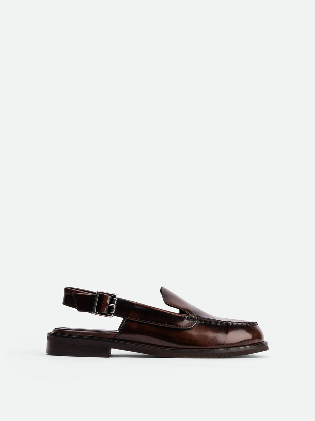 Alix Cognac Brushed Leather Slingback Loafers - Side View - POEVE Collection