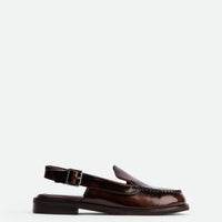 Alix Cognac Brushed Leather Slingback Loafers - Side View - POEVE Collection