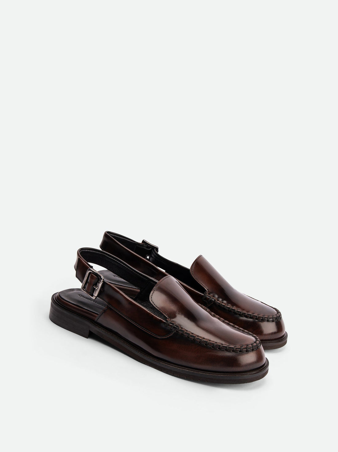 Alix Cognac Brushed Leather Slingback Loafers - Angled Side View - POEVE Collection