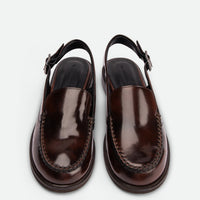 Alix Cognac Brushed Leather Slingback Loafers - Top View - POEVE Collection