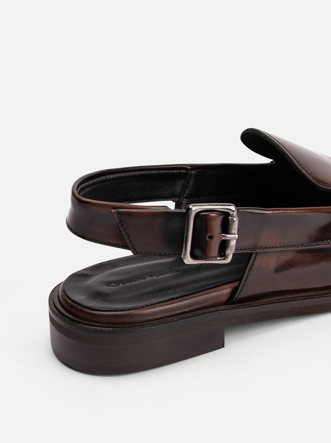 Alix Cognac Brushed Leather Slingback Loafers - Back Close-up View - POEVE Collection