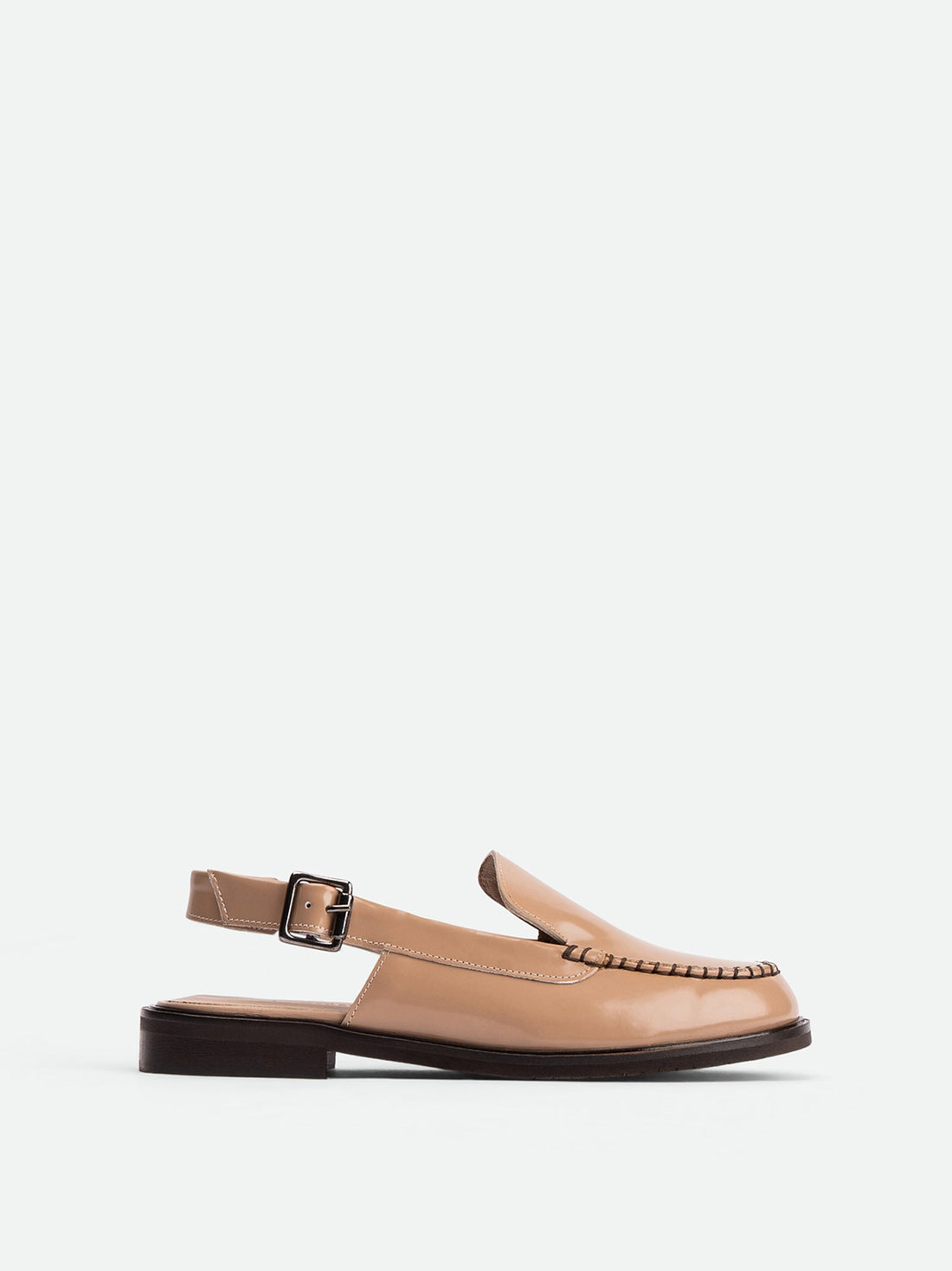 Alix Nude Brushed Leather Slingback Loafers - Side View - POEVE Collection