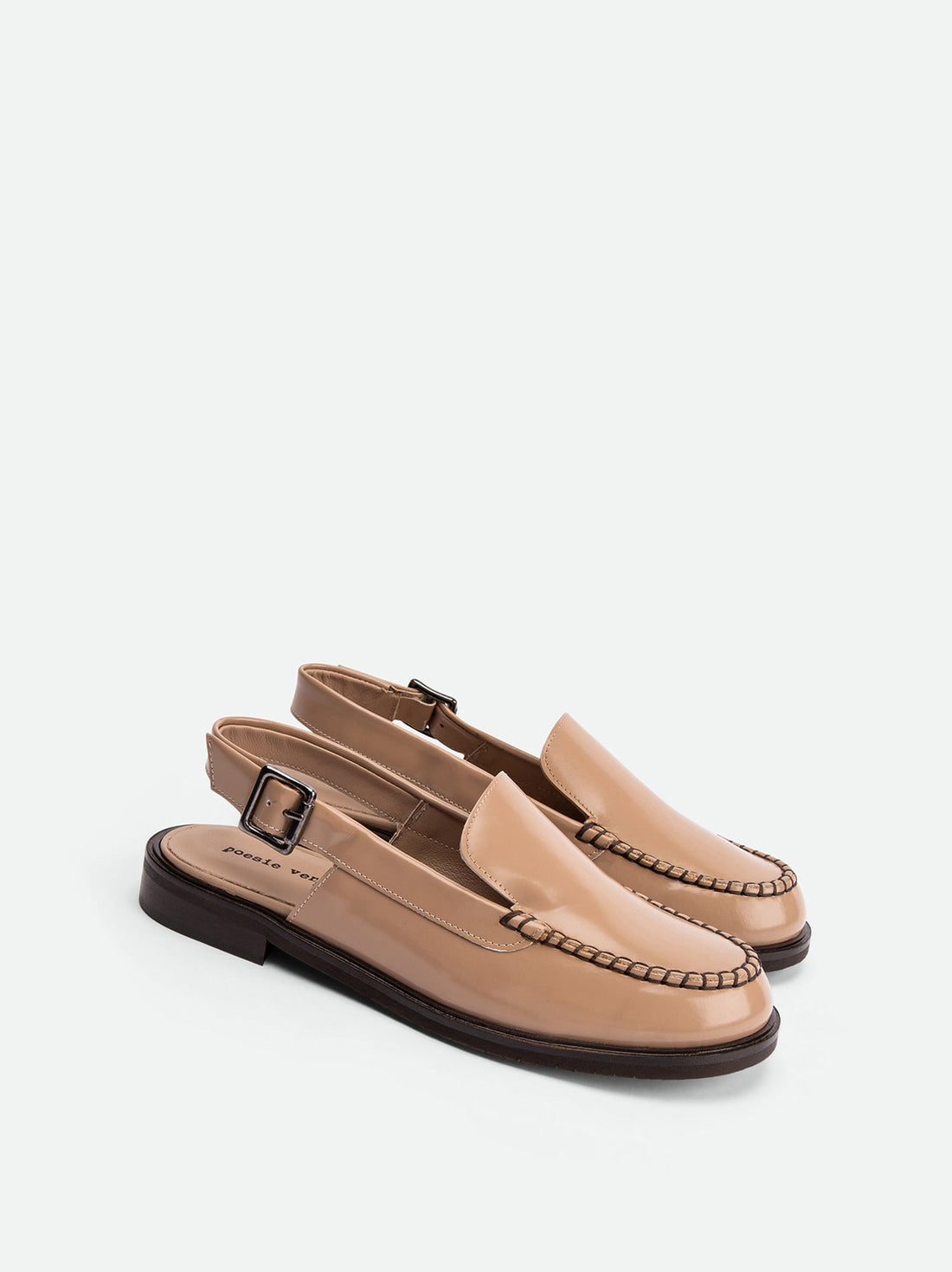 Alix Nude Brushed Leather Slingback Loafers - Angled Side View - POEVE Collection